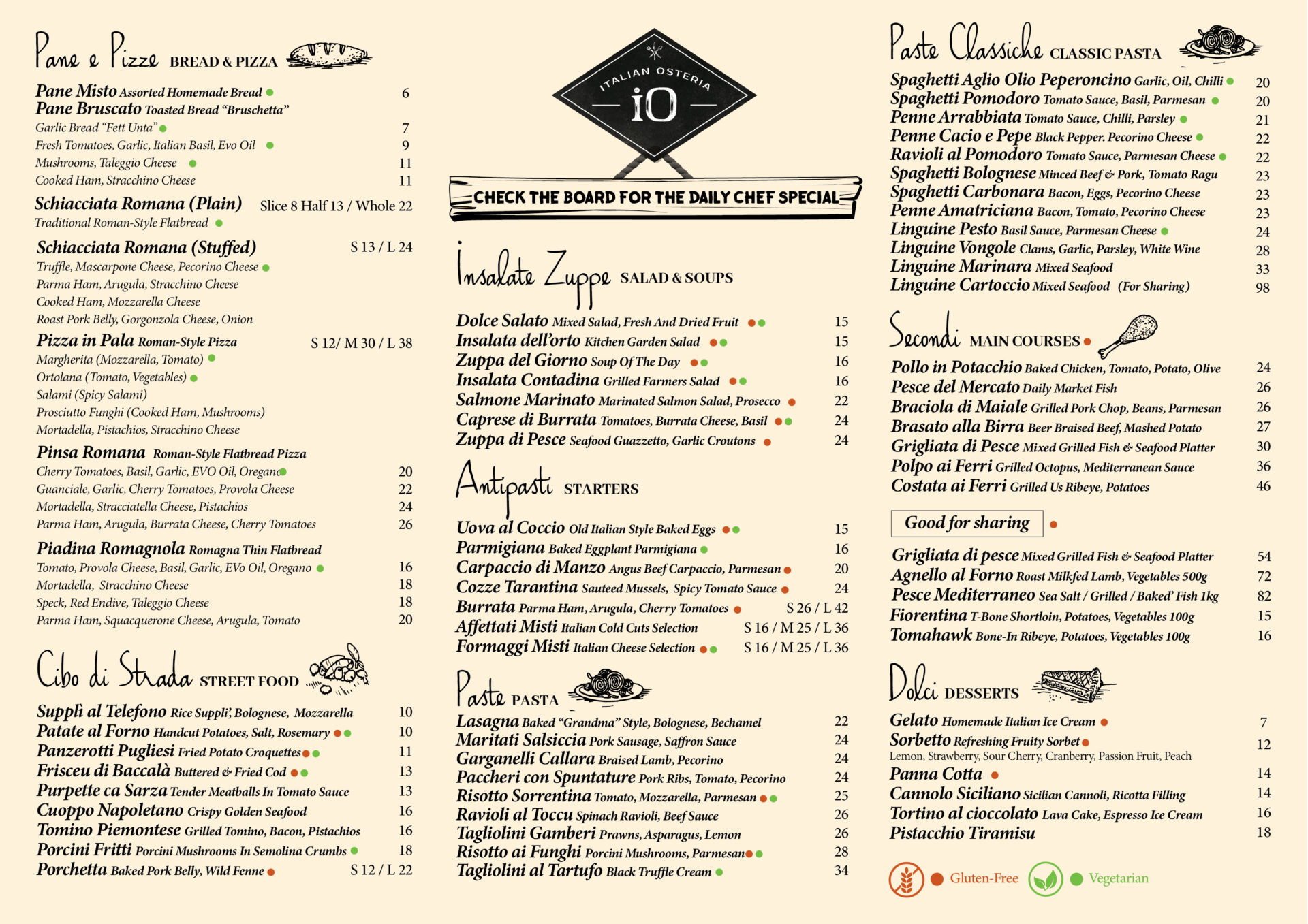 io italian osteria menu design
